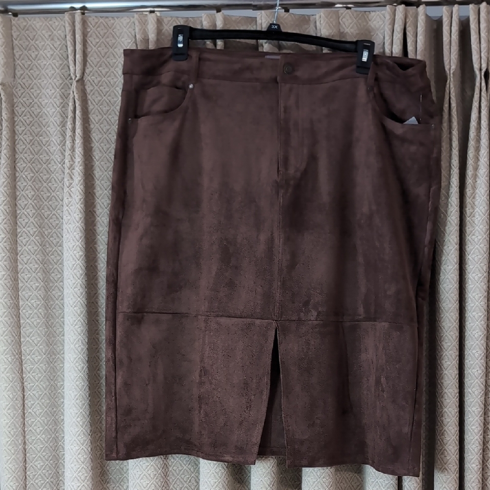 NWT Women's Size 22 Falls Creek Brown Faux Suede Skirt With Pockets